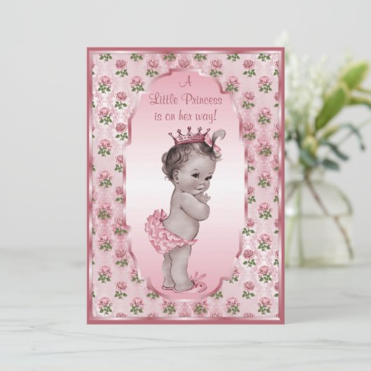Baby shower  prinses Girl en Rozen Kaart (Staand voorkant)