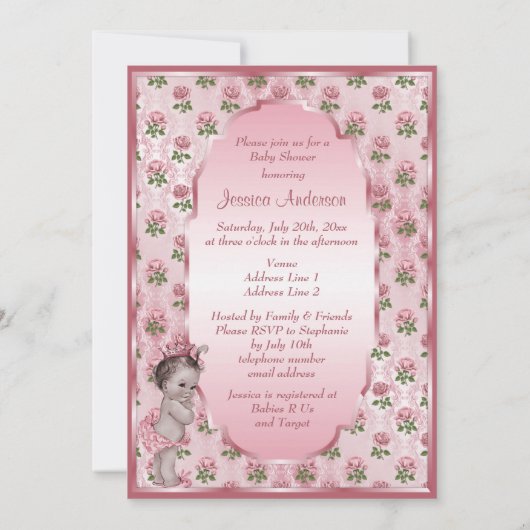 Baby shower prinses Girl en Rozen Kaart (Achterkant)