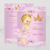 Baby shower Prinses Tiara Cute Girl Pink Blonde Kaart (Voorkant / Achterkant)