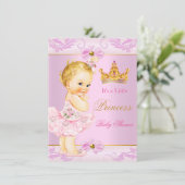 Baby shower Prinses Tiara Cute Girl Pink Blonde Kaart (Staand voorkant)