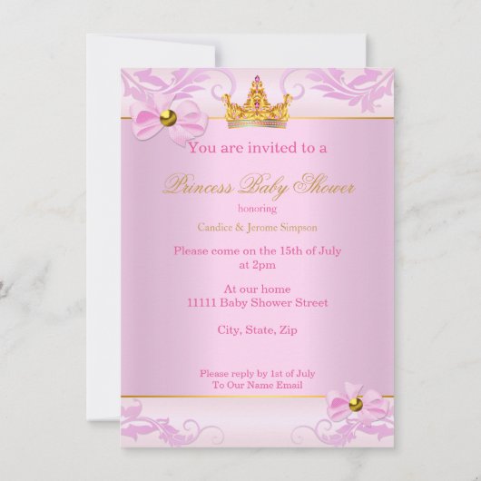 Baby shower Prinses Tiara Cute Girl Pink Blonde Kaart (Achterkant)