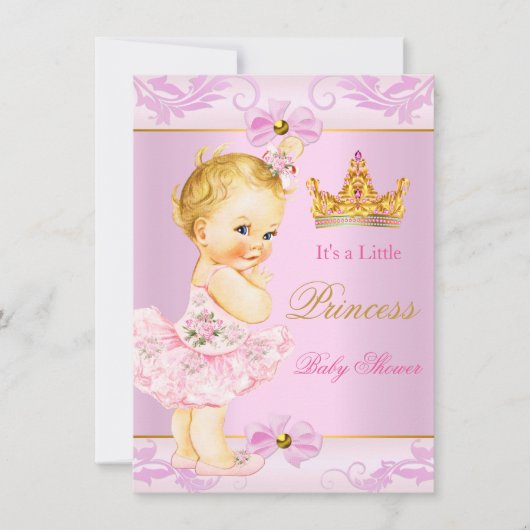 Baby shower Prinses Tiara Cute Girl Pink Blonde Kaart (Voorkant)