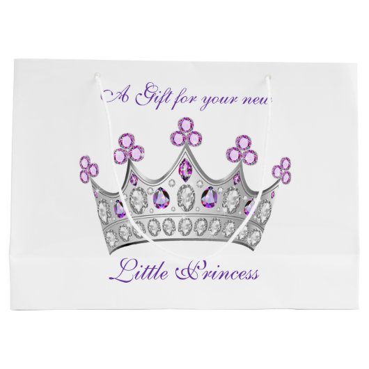 Baby Shower, Prinsessen Kroon, Roze en Paars Groot Cadeauzakje (Achterkant)