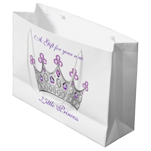 Baby Shower, Prinsessen Kroon, Roze en Paars Groot Cadeauzakje (Voorkant Gekanteld)