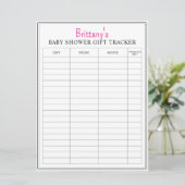 Baby shower Printable Gift Tracker Kaart (Staand voorkant)