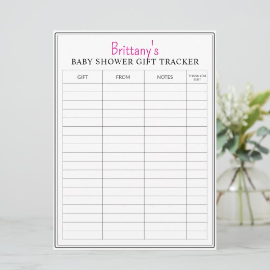 Baby shower Printable Gift Tracker Kaart (Staand voorkant)