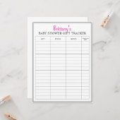 Baby shower Printable Gift Tracker Kaart (Voorkant / Achterkant in situ)