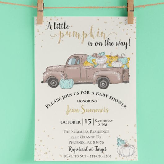 Baby shower Pumpkin Glitter Truck Herfst herfst Kaart