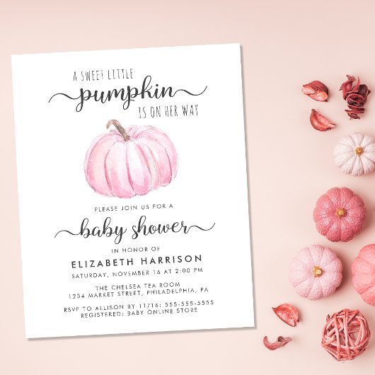 Baby shower Pumpkin Pink Waterverf Uitnodiging