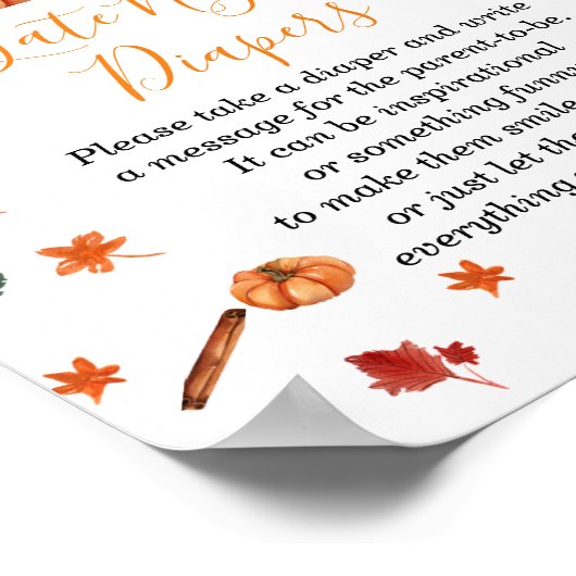 Baby shower Pumpkin Spice Coffee Late Night Luier Poster (Hoek)