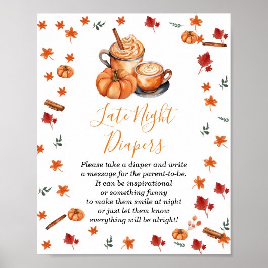 Baby shower Pumpkin Spice Coffee Late Night Luier Poster (Voorkant)