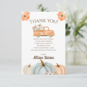 Baby shower Pumpkin Truck Bedankkaart (Staand voorkant)