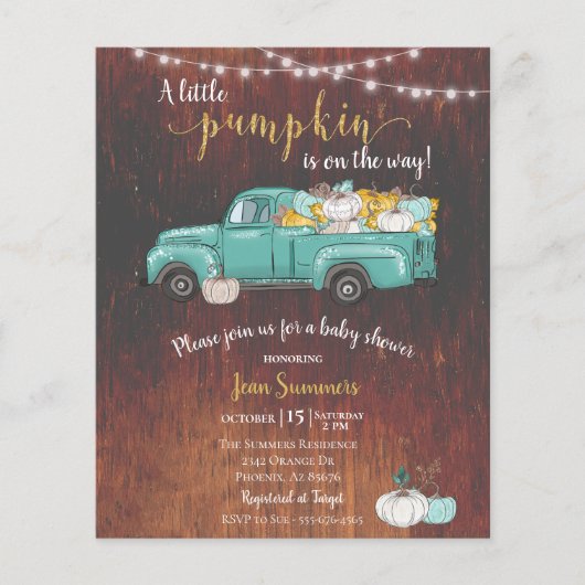 Baby shower Pumpkin Truck Rustic Barn Wood Autumn Flyer (Voorkant)