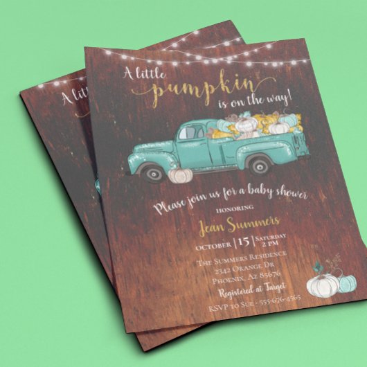 Baby shower Pumpkin Truck Rustic Barn Wood Autumn Flyer