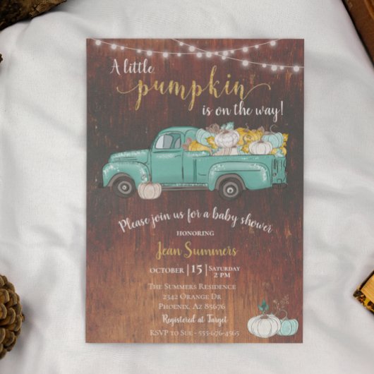 Baby shower Pumpkin Truck Rustic Barn Wood Autumn Kaart