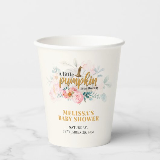Baby shower Pumpkin Waterverf Floral Papieren Bekers (Voorkant)