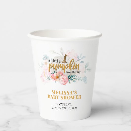 Baby shower Pumpkin Waterverf Floral Papieren Bekers (Voorkant)