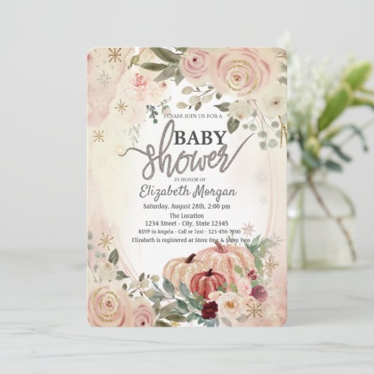 Baby shower Pumpkins Boho Flowers Kaart (Staand voorkant)