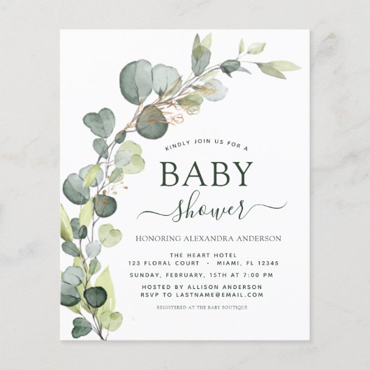 Baby shower QR-code Fotogroen Eucalyptus (Voorkant)