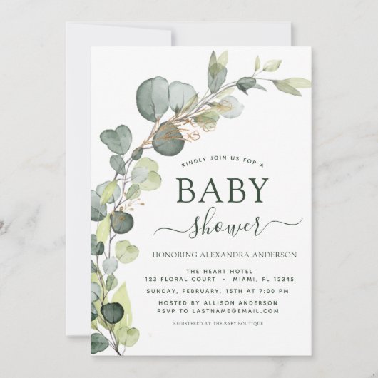 Baby shower QR-code Fotogroen Eucalyptus Kaart (Voorkant)