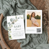 Baby shower QR-code Fotogroen Eucalyptus Kaart