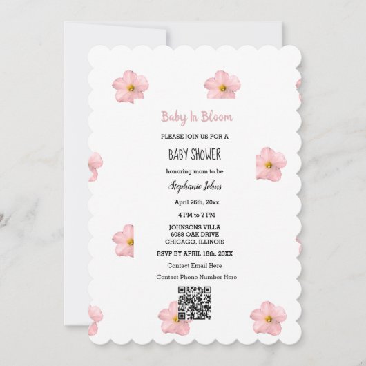 Baby shower QR Code Roze Bloemen Baby in Bloom Sch Kaart (Voorkant)