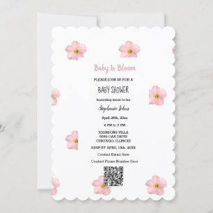 Baby shower QR Code Roze Bloemen Baby in Bloom Sch Kaart