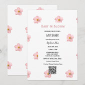 Baby shower QR Code Roze Bloemen Schattigee Baby i Kaart (Voorkant / Achterkant)