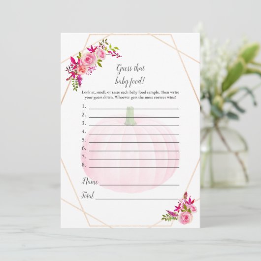 Baby shower raad dat Baby Food Game Pumpkin Kaart (Staand voorkant)