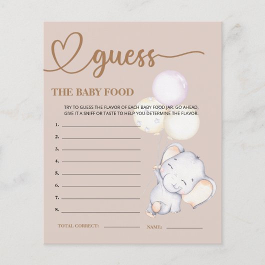 Baby shower raad de Baby Food Kaart (Voorkant)
