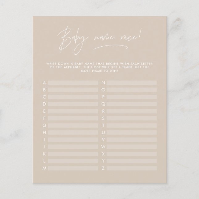 Baby shower raad de naam modern beige (Voorkant)