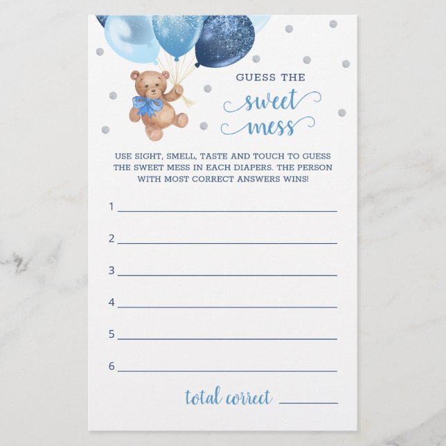 Baby Shower Raad De Zoete Rommel Spel Teddybeer (Voorkant)