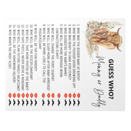 Baby shower raad wie de koe van Highland is Notitieblok (Voorkant)