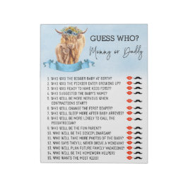 Baby shower raad wie hoogland koe blauw notitieblok