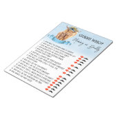 Baby shower raad wie hoogland koe blauw notitieblok (Schuin)