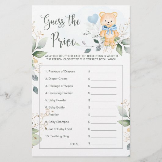 Baby shower raadt de prijs van Teddy Bear Statio (Voorkant)