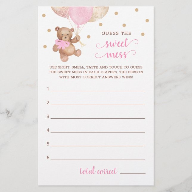 Baby shower raadt de Sweet Mess Game Teddy Bear (Voorkant)