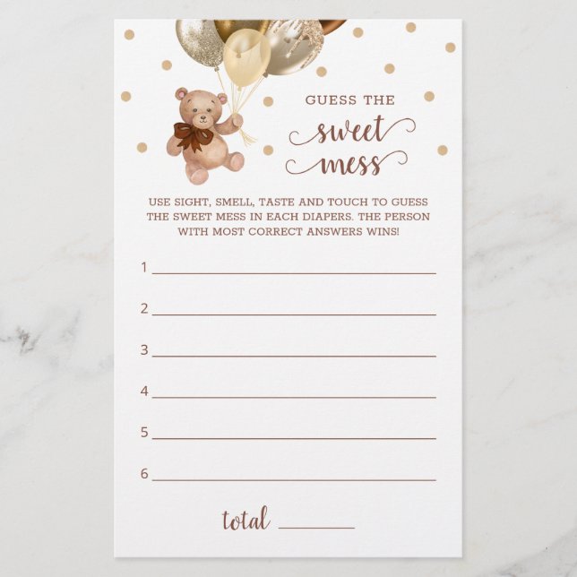 Baby shower raadt de Sweet Mess Game Teddy Bear (Voorkant)
