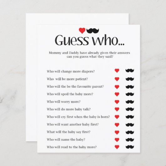 Baby shower raadt wie er speelt - eenvoudig en ele (Voorkant / Achterkant)