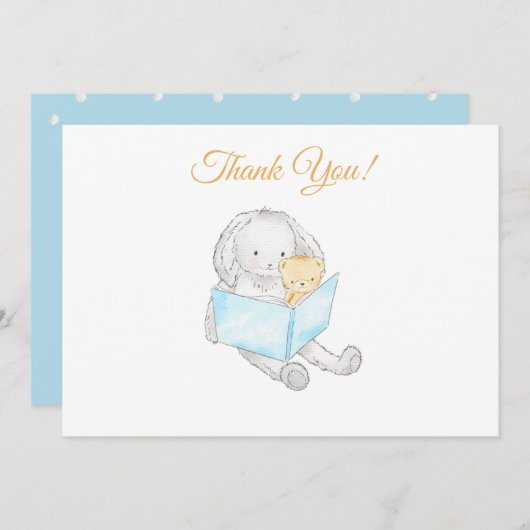 *~* Baby shower Rabbit Bunny Reading to Teddy Bedankkaart (Voorkant / Achterkant)