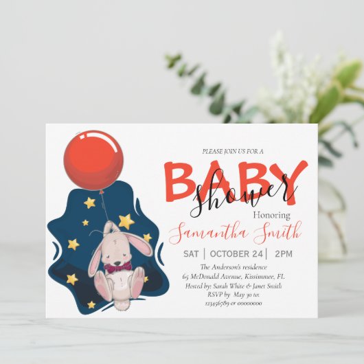 Baby shower Rabbit Invitation Aankondiging (Staand voorkant)