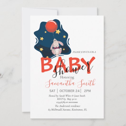 Baby shower Rabbit Invitation Aankondiging (Voorkant)