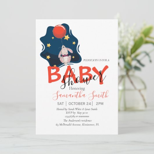 Baby shower Rabbit Invitation Aankondiging (Staand voorkant)