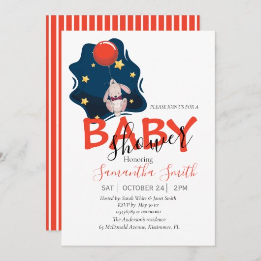 Baby shower Rabbit Invitation Aankondiging (Voorkant / Achterkant)