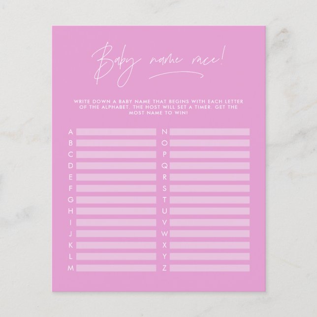 Baby shower raden de naam Modern Girly Pink (Voorkant)