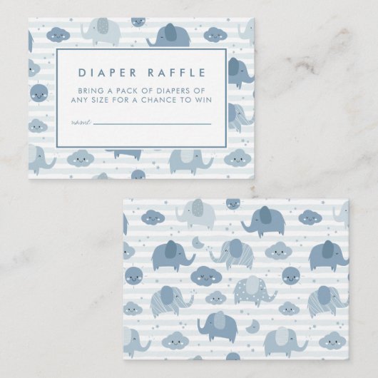 BABY SHOWER RAFFLE TICKET | Babyblauwe olifanten Notitiekaartje (Voorkant / Achterkant)
