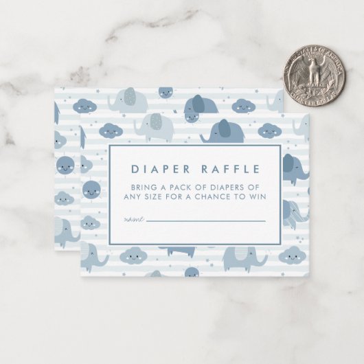 BABY SHOWER RAFFLE TICKET | Babyblauwe olifanten Notitiekaartje (Voorkant / Achterkant in situ)