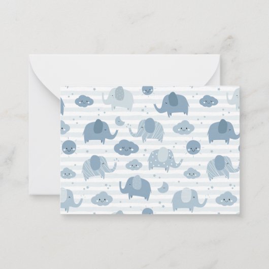 BABY SHOWER RAFFLE TICKET | Babyblauwe olifanten Notitiekaartje (Achterkant)