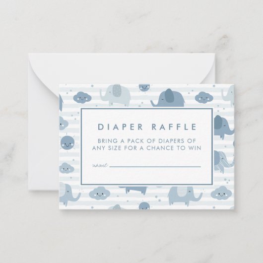 BABY SHOWER RAFFLE TICKET | Babyblauwe olifanten Notitiekaartje (Voorkant)