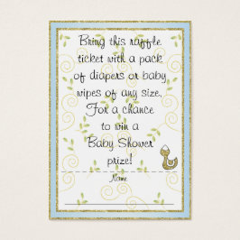Baby shower Raffle Ticket/BLUE/Gold Birds Visitekaartje